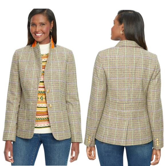 Talbots Classic Shetland Wool Blend Houndstooth Blazer Green Size 20W - Picture 2 of 11